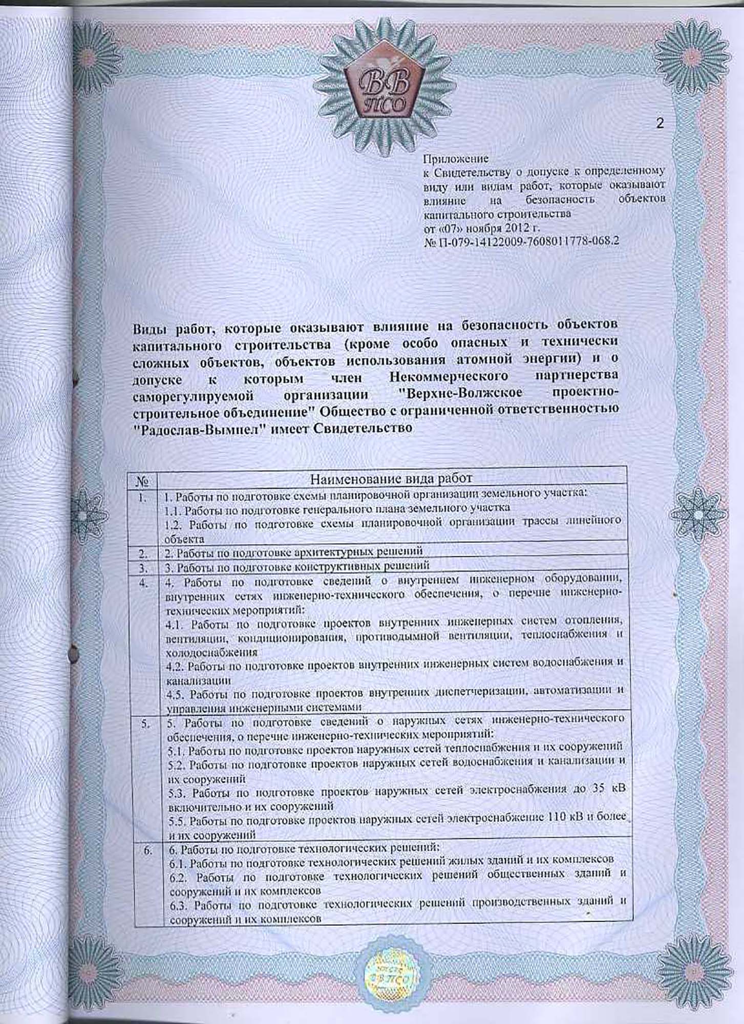 Свидетельство на строительство и проектирование (оборот)